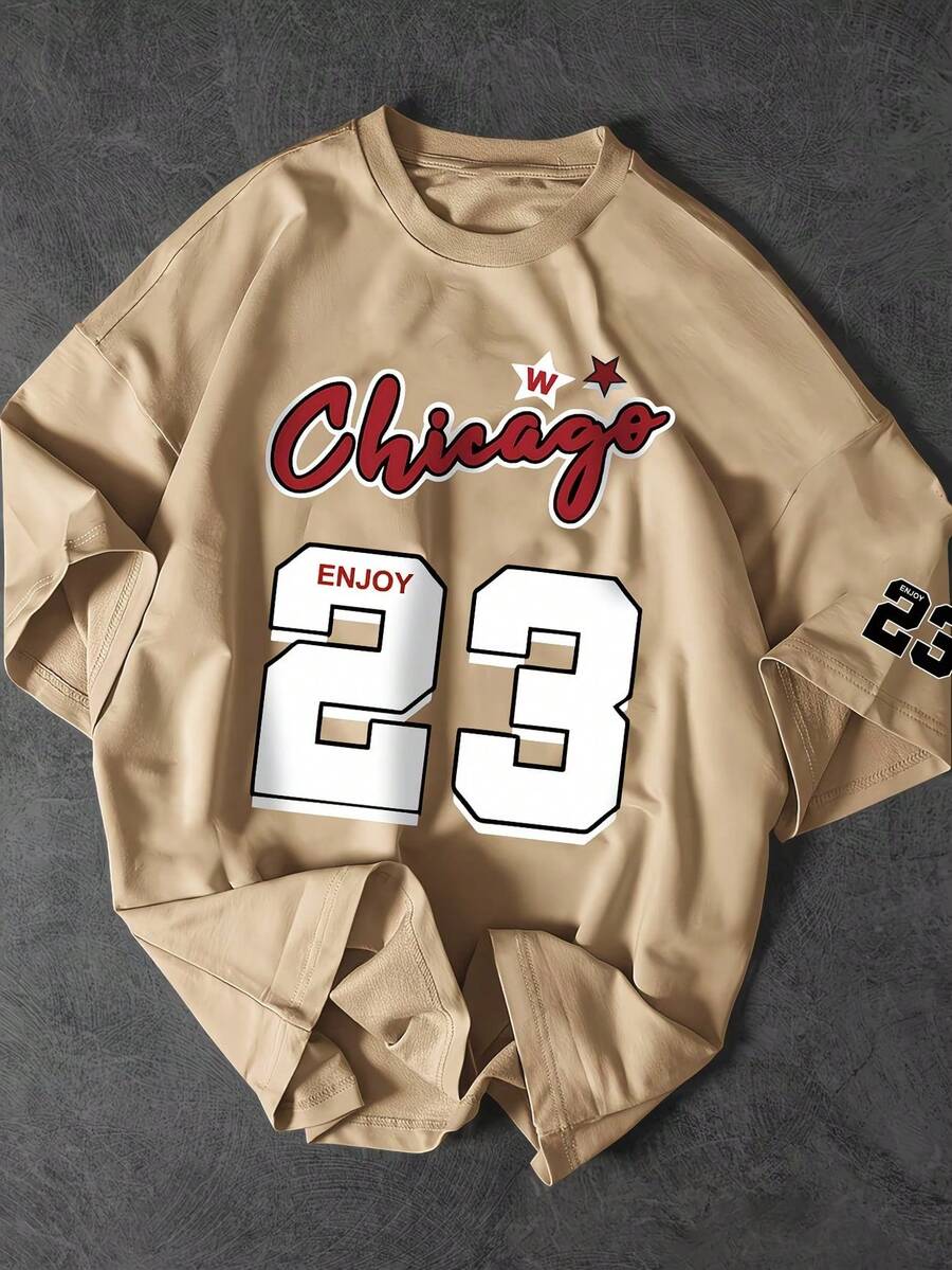 23 Chicago Enjoy T-Shirt, Unisex Men's And Women's Blouse, 100% Cotton, Top Premium Streetwear, New Release, Immediate Shipping, Various Colors!! - 米色 - 查看 1