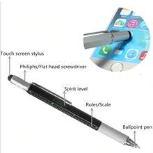 Bộ dụng cụ đa năng 6 trong 1 hình viên đạn: Tua vít, bút bi, bút cảm ứng, bút bi thường, thước thăng bằng, thước kẻ, đồ dùng học tập, quà tặng học sinh, văn phòng phẩm bán sỉ cho năm học mới - màu đen - Xem 8