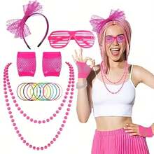 Bộ phụ kiện hóa trang phong cách retro thập niên 80 (5 món/3 món) - Băng đô, khuyên tai, găng tay lưới, vòng cổ, vòng tay. - những năm 80 - Xem 8