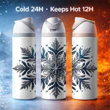 24 Oz Insulated Water Bottlea Elegant Silver Blue Snowflake Winter Tumbler Wrap Design For Women And Men Artistic Frozen Crystal Pattern Perfect Christmas Birthday Holiday Gift For Cold Season Snowy Forest Nature Lovers Exquisite Water Vessel Art - 24oz 1pc - 查看 5