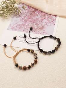 1PC Triple Protection Bracelet, Tigers Eye Black Obsidian And Hematite Beads Bracelet For Men Women,Handmade Crystal Healing Bracelets Bring Luck And Prosperity And Happiness - 1PC - View 4