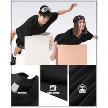 Men's Cotton T-Shirts Oversized Unisex Short Sleeve Crew Neck Loose Basic Tops Solid Athletic Tee - Hitam - View 5