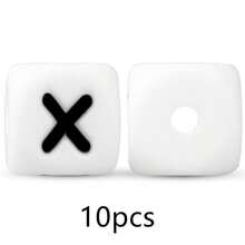 10颗12毫米硅胶白底黑色字母珠，可用于DIY钥匙扣、姓名牌制作，是周年纪念礼物的理想选择。 - 黑與白 - 查看 18