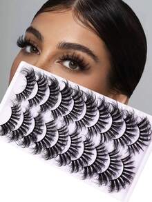 25mm Super Fluffy False Eyelashes, 10 Pairs Artificial Thick Criss-Cross Design, Extremely Dense, Instantly Enlarges Eyes, Creates Bold Eurasian Makeup Look - View 8