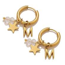 一对低过敏性不锈钢耳环，A-Z 个性化字母星形水晶吊坠耳环，防水不褪色耳饰，女士日常礼物 - 金色 - 查看 20