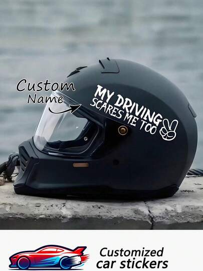 1pc Personalized Helmet Sticker - Customized Car Decal / Your Logo, Text, Or Artwork Sticker, Customizable For Truck, Van, SUV, Window, Door, Custom Car Sticker, Custom Text Sticker, Windshield Banner Sticker, Creative Decal Suitable For Car Body, Rearview Mirror, Window Decoration, Available In Black, White, Gold, Yellow, Multicolor, Red, Green, Pink, Etc.