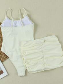 Bộ bikini màu trắng trơn, thời trang thanh lịch, thường ngày, dành cho nữ, thích hợp cho kỳ nghỉ biển, hẹn hò, dự tiệc. - trắng - Xem 5