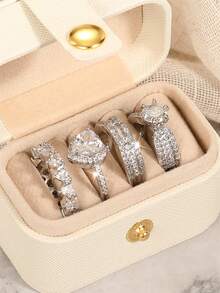 4 Pcs Fashion Cubic Zirconia Rings With Box For Women For Wedding Engagement Anniversary Party Jewelry Valentine's Day Gift - 1# - View 2