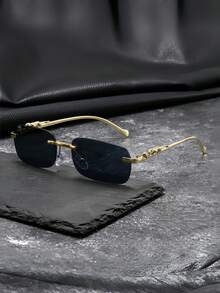 New Unisex Rectangular Frameless Precision-Carved Metal Fashion Fashion Glasses, Versatile Elegant Glasses Suitable For Daily Life, Street Photography, Social Events, Business, Commuting And Traveling - Multicolor - View 7