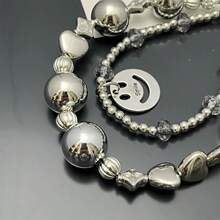 1件双链银珠心形水晶串珠手机挂饰，精美手机配件 - 銀色笑臉 - 查看 4