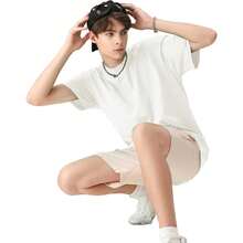 Men's Cotton T-Shirts Oversized Unisex Short Sleeve Crew Neck Loose Basic Tops Solid Athletic Tee - Putih+putih+putih - View 3