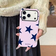 2-In-1 Glossy Phone Case With Pink Background And Red Star Pattern, Compatible With IPhone 16 Pro Max, 15 Pro, 13, 11, 12, XS, 8 Plus, 7 - Pink - View 4