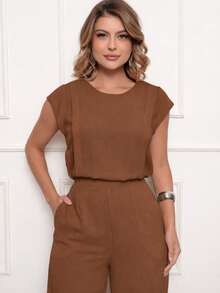 ALETHEIA - Elegant Women's Long Jumpsuit In Dunas Fabric, Wide-Leg Style, Lightweight Drape - Women's Summer Party Jumpsuits - Rỉ Nâu - Xem 5