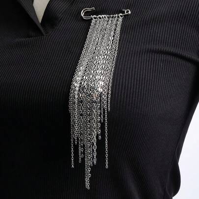 1pc Fashionable Multi-Tassel Luxury Metal Chain Brooch, Chest Flower Accessory