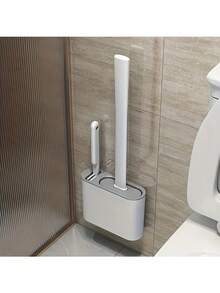 1 Set Wall-Mounted Silicone Toilet Brush Kit - Includes Sealed Storage Rack And Crevice Cleaning Brush - Suitable For Home Bathroom, Toilet Cleaning, Multi-Functional Bathroom Toilet Brush - Multiple Styles - View 2