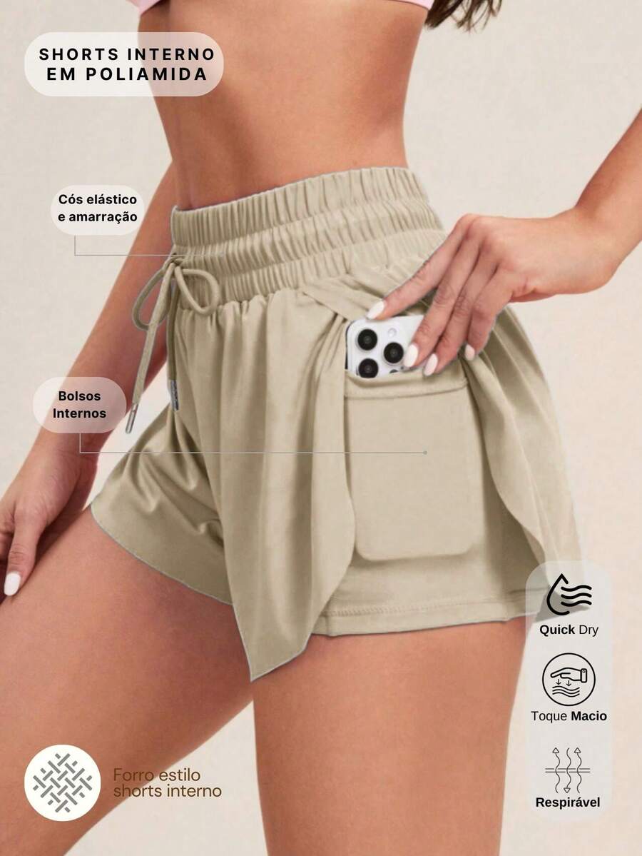 Women's Shorts With Drawstring, Lining, And Inner Pocket. - 米色 - 查看 1