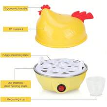 Cocedor de huevos automático de 7 ranuras con apagado automático, mini vaporizador de huevos para el hogar, aparato para desayunos rápidos y crema de huevo al vapor. - Amarillo - Ver 5