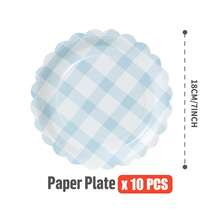 10pcs/20pcs/50pcs Blue & White Checkered Flower Shaped Disposable Paper Plates, Party Supplies, Celebration Tableware, Gender Reveal, Birthday Party, Theme Party, Family Picnic Reusable (7inch/9inch) - Multicolor - View 10