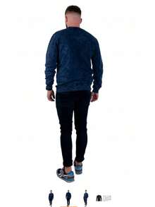 Men's Long-Sleeved T-Shirt, Blouse, Long, Sweatshirt, Round Neck, Sleeves Finished With Cuffs, Bottom Of The Sweatshirt Finished With A Cuff, The Blouse Is Perfect For Any Season And For Going Out With Friends As Well As For Work. - Navy Blue - View 2