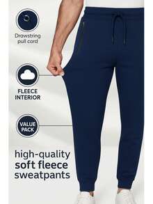 Men's Zipper Pockets Fleece Sweatpants/Joggers Cuffed Bottoms - Blue - View 3