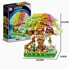 2008 Stücke Kirschblüten Baumhaus/Regenbogen Baumhaus DIY kreatives Bauklötze Set aus Mikropartikeln, Innenraum Dekoration, Schreibtisch Ornament, Geburtstags-/Halloween-/Weihnachtsgeschenk - Pink - Übersicht 8