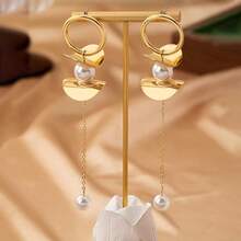 European And American Cross-Border French Retro Pearl Tassel Long Earrings, Niche Design Earrings - Gold - View 4