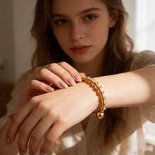 女士防水防过敏18K镀金不锈钢手镯，可叠戴金色手镯，日常派对饰品 - 可調整手鐲 - 查看 2