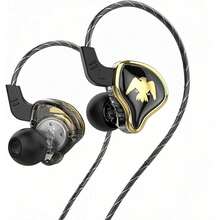 Premium Hybrid In-Ear Headphones 10mm Titanium Driver, Crystal Clear Sound With Mic, Line Control, Black & Gold Metal, Perfect For Gaming, Music Lovers, Commuting & Office Use - Black - View 1