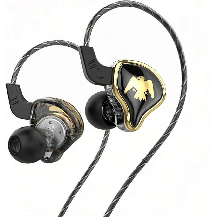 Premium Hybrid In-Ear Headphones 10mm Titanium Driver, Crystal Clear Sound With Mic, Line Control, Black & Gold Metal, Perfect For Gaming, Music Lovers, Commuting & Office Use - Black - View 1