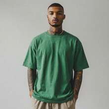 Basic Oversized T-Shirt Without Print, 100% Cotton, Sizes S To Plus Size 6XL, Available In 17 Colors. - Dark Green - View 5