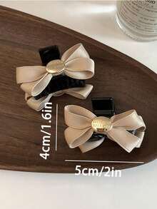 2pcs Cute Girl Bowknot Small Hair Clips, Black & Pink Princess Hair Claws, Bangs Clips, Half-Up Hairstyle Hair Claw, Sweet & Lovely For Daily Wear - Multicolor - View 8