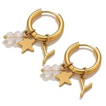 一对低过敏性不锈钢耳环，A-Z 个性化字母星形水晶吊坠耳环，防水不褪色耳饰，女士日常礼物 - 金色 - 查看 17