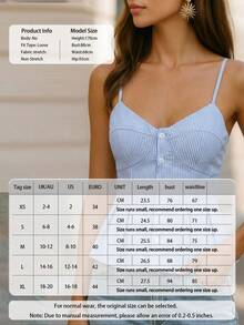 女士V领吊带背心，褶裥下摆设计，适合休闲穿着、与朋友聚会、时尚写真拍摄；条纹前开襟纽扣褶裥吊带衬衫，适合休闲、海滩、晚间约会等各种场合，四季皆宜。 - 淺藍色 - 查看 3