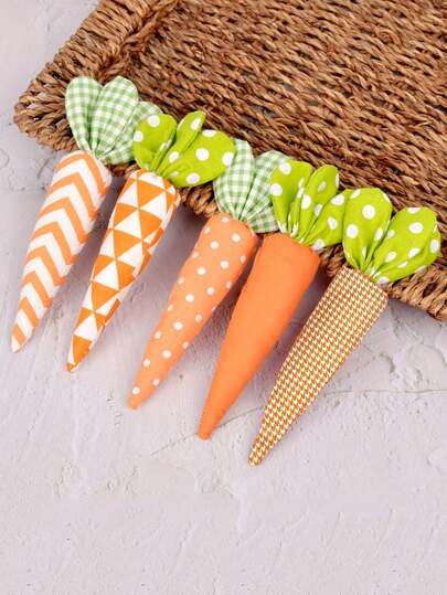 5 piezas de decoraciones de zanahoria de tela hechas a mano, decoración de bandeja para el hogar, suministros para fiestas festivas, adecuados para Pascua, cumpleaños, regalos de Pascua, búsqueda de huevos de Pascua, decoraciones de Pascua, rellenos y decoraciones para canastas de Pascua, granja y otras ocasiones