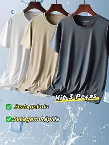 Set Of 3 Men's Short-Sleeve T-Shirts In Breathable, Quick-Drying Cool Silk Mesh - Dark Grey - View 1