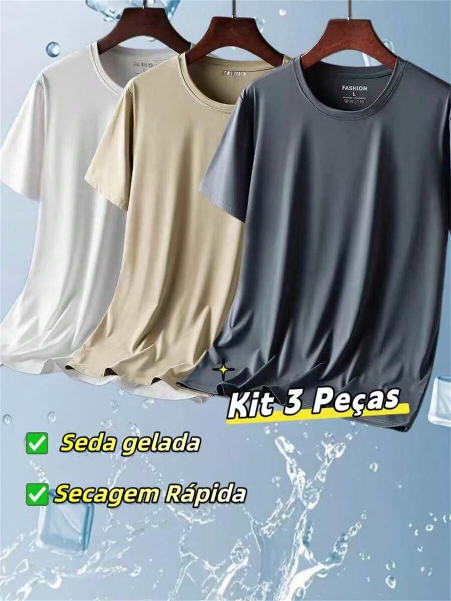 Set Of 3 Men's Short-Sleeve T-Shirts In Breathable, Quick-Drying Cool Silk Mesh - Dark Grey - View 1