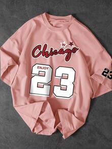 Camiseta 23 Chicago Enjoy Camisa Blusa Unissex Masculino Feminino 100% Algodão Top Premium Street Wear Lançamento Envio Imediato Varias Cores!! - Rosa Bebê - Visão 1