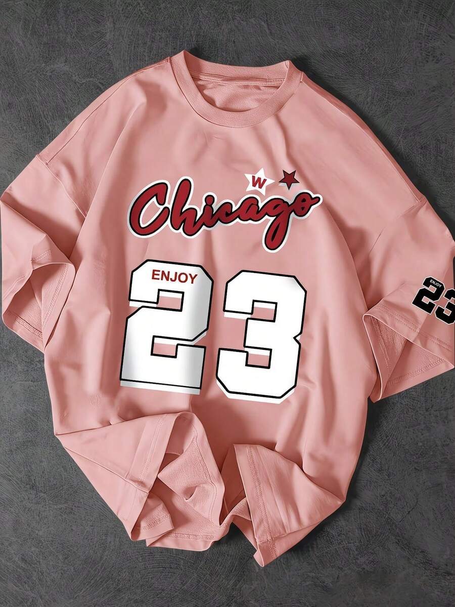 Camiseta 23 Chicago Enjoy Camisa Blusa Unissex Masculino Feminino 100% Algodão Top Premium Street Wear Lançamento Envio Imediato Varias Cores!! - Rosa Bebê - Visão 1