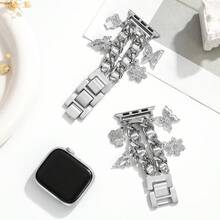 1pc Snowflake & Butterfly Design Fashion Band, Fits 38/40/41/42/44/45/49mm, Compatible With Apple Watch Ultra/SE/8/7/6/5/4/3/2/1 (Watch Not Included) - Silver - View 4