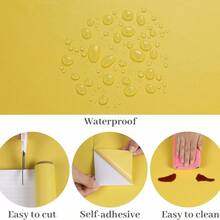 1 Roll Of Yellow Self-Adhesive Wallpaper, Thickened Waterproof, Moisture-Proof, Wear-Resistant, Removable Paper, Suitable For Bedroom, Living Room Walls - Yellow - View 5