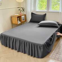1pc Soft Cloud Series Solid Color Bedding, Elegant Home Decor, Silky Smooth, Pleated Ruffle Trim, Cozy Romantic, Elastic Band Design To Fit Mattress, Suitable For Bedroom, Guest Room, King, Queen, Hotel, Multi-Size, Removable & Machine Washable - Dark Grey - View 11