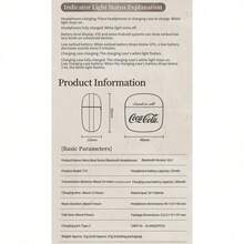 Coca Cola Coca-Cola T70 Retro Beat Bluetooth Earbuds, 13mm Driver, Bluetooth 6.0, Leather Texture, 3g Lightweight, Black/Beige - View 2