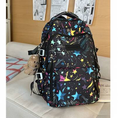 High-Quality Backpack, Korean Style Cute Graffiti Print, Large Capacity Backpack For Middle/High School & College Students