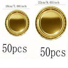 10/20/40/50/60/100pcs 7inch/9inch Disposable Gold Paper Plates, Thick & Durable, 3-Second Cleanup, Reusable For Party, Camping, Home Stocking, Birthday, Graduation, Holiday Events - Gold - View 21
