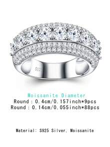 925 Sterling Silver Moissanite Ring, Hypoallergenic, Engagement/Wedding Ring, Minimalist Design, Versatile Daily Wear, Gift For Valentine's Day, Birthday, Wedding, Comes With Gift Box And Certificate - Silver - View 3