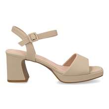 shoes&blues.es Sandalia de tacón ancho con plataforma para mujer, tacón y altura cómodos,  estructura de tira frontal y cierre con pulsera ajustable de hebilla en el tobillo. Ideal para eventos - Beis - Ver 2