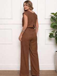 ALETHEIA - Elegant Women's Long Jumpsuit In Dunas Fabric, Wide-Leg Style, Lightweight Drape - Women's Summer Party Jumpsuits - Rỉ Nâu - Xem 2