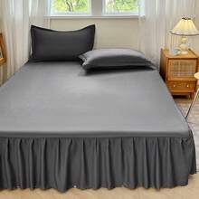 1pc Soft Cloud Series Solid Color Bedding, Elegant Home Decor, Silky Smooth, Pleated Ruffle Trim, Cozy Romantic, Elastic Band Design To Fit Mattress, Suitable For Bedroom, Guest Room, King, Queen, Hotel, Multi-Size, Removable & Machine Washable - Dark Grey - View 3