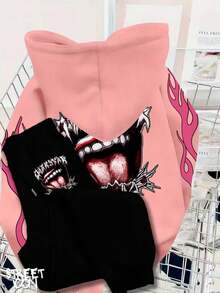 Hoodie And Pants Set Streetwear Mouth Tongue Street Fashion Urban Culture Skaters Unisex 100% Cotton Premium Top Streetwear New Release Immediate Shipping Various Colors!! - 粉紅色和黑色 - 查看 1