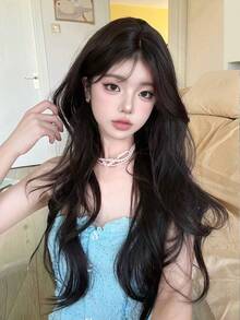 alicegarden 1 Synthetic Heat-Resistant .Long Natural Wave Hair, Center Split Wig,Medium Part,Brown ,Daily Natural, Smooth And Realistic Wig(Excluding Accessories) - Black-brown - View 4